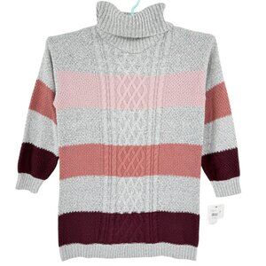 By‎ & By Women's Pullover Striped Knit Grey/Pink Turtleneck Long Sweater XXL NWT